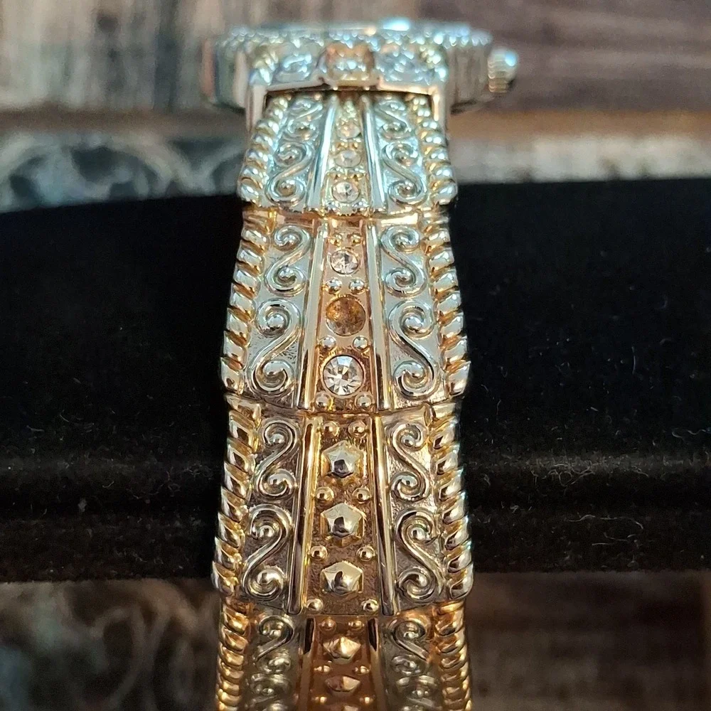 Cote d'Azur Two-Toned Cuff Watch With Rhinestones. *READ DESCRIPTION*